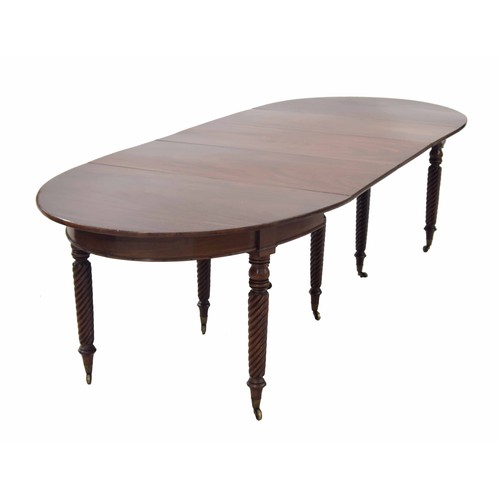 864 - Good 19th century mahogany D end dining table with a Wilkinson type concertina action, upon twist re... 