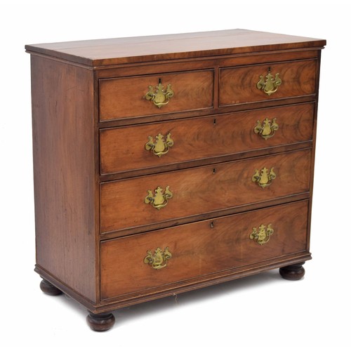 868 - 19th century mahogany chest of drawers, the plain top over two short and three long graduated drawer... 