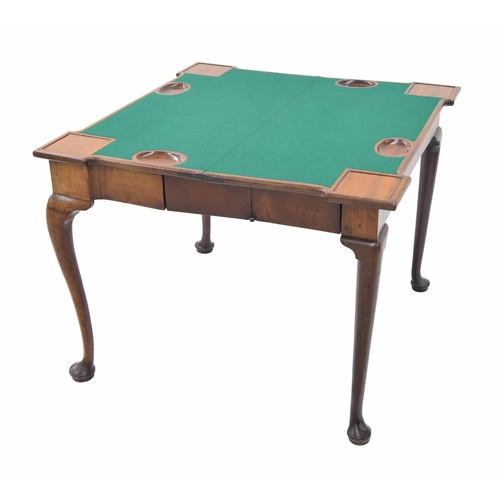 873 - Georgian concertina action mahogany fold-over games table, the hinged top enclosing a green baize ga... 