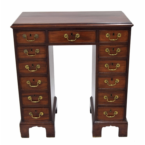 872 - Unusual Georgian tall mahogany pedestal estate desk, the moulded top over single kneehole freeze dra... 