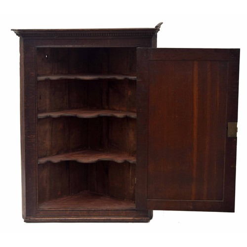 881 - Georgian oak hanging corner cupboard, 24 wide, 34