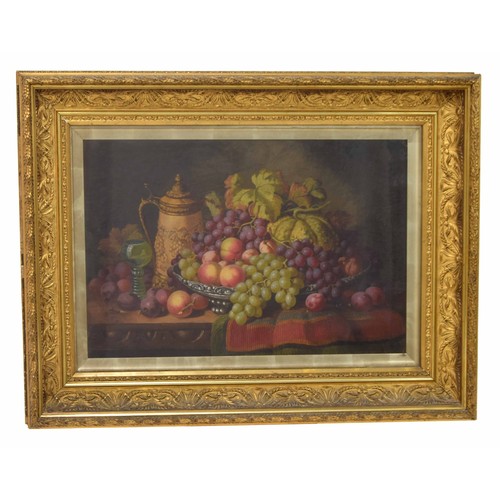 821 - Charles Thomas Bale (1845-1925) - Still life of fruit, consisting of grapes peaches plums and melon,... 