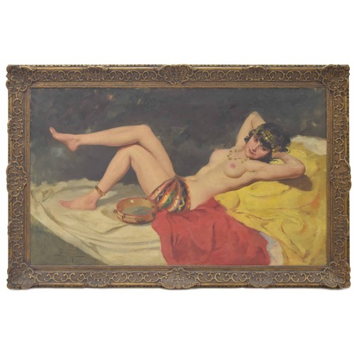 825 - Maria Szantho (1897-1998) Hungarian - Odalisque; a partially draped young girl lying on a bed or Cha... 