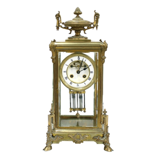 1515 - Good French brass four-glass two train mantel clock, the S. Marti movement striking on a bell, the 3... 