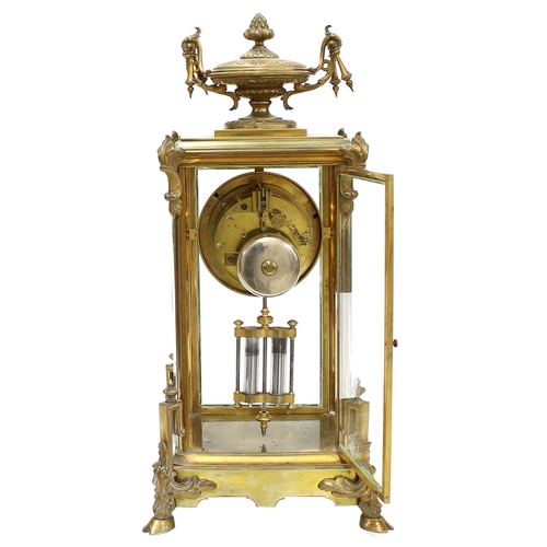 1515 - Good French brass four-glass two train mantel clock, the S. Marti movement striking on a bell, the 3... 