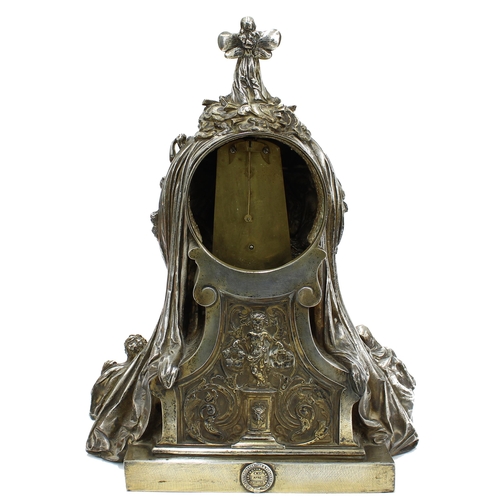 2324 - Unusual electro-plated single fusee mantel clock with A-frame movement, the 2.75