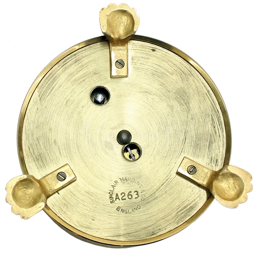 2502 - Reproduction Sinclair Harding gilt metal engraved table clock, fitted with an alarm mechanism and be... 