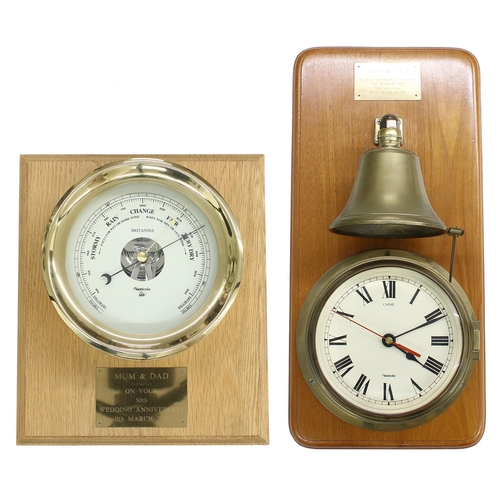 2616 - Contemporary electric ship's bulkhead wall clock with passing strike on a bell above, the 6