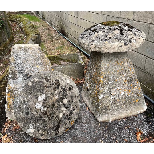 845 - Two old weathered staddle stones, with mushroom tops, 32