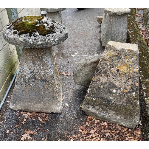 845 - Two old weathered staddle stones, with mushroom tops, 32