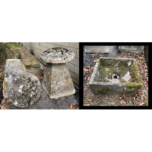 845 - Two old weathered staddle stones, with mushroom tops, 32