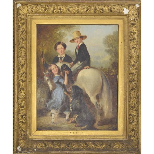 823 - Thomas Barker (1769-1847) - Portrait group of three children one seated upon a white pony a small gi... 