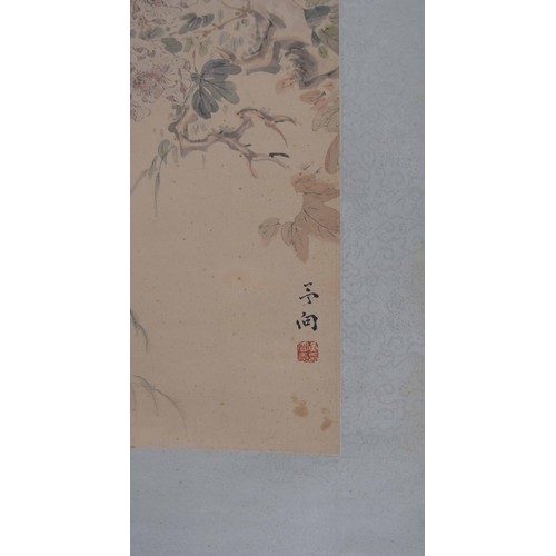 766 - Chinese ink and watercolor on paper scroll - A hunting bird on tree, Attributed to Huang Binhong, 22... 