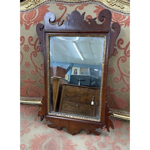 882 - Small Georgian mahogany fret wall mirror, 18