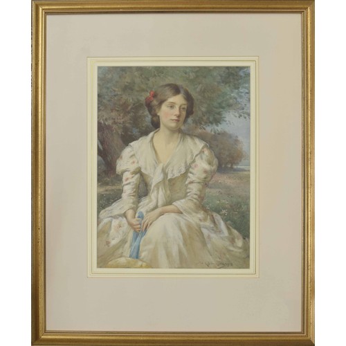 809 - William Kay Blacklock (1872-1924) - portrait of a young girl, seated three quarter length wearing a ... 