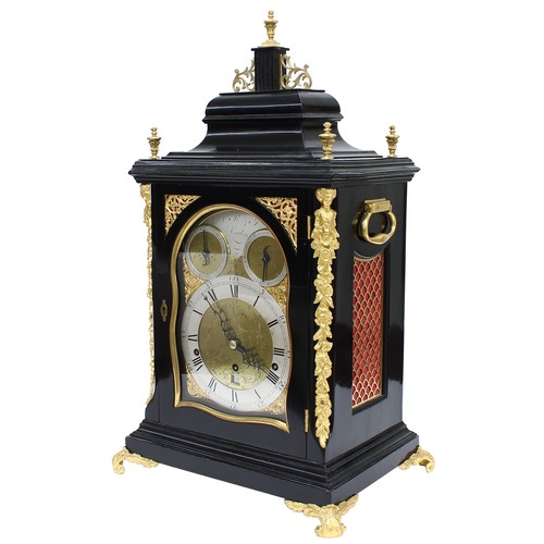 1344 - Fine English ebonised and ormolu mounted triple fusee verge bracket clock, the 6.75