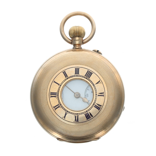 315 - J.W. Benson 'The Bank' 9ct half hunter lever pocket watch, London 1927, gilt three quarter plate mov... 