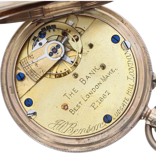 315 - J.W. Benson 'The Bank' 9ct half hunter lever pocket watch, London 1927, gilt three quarter plate mov... 