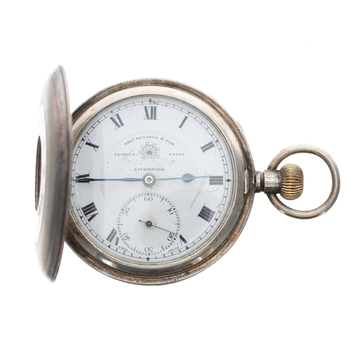 374 - Thos Russell & Son 'Tempus Fugit' silver lever half hunter pocket watch, import hallmarks 1918, ... 