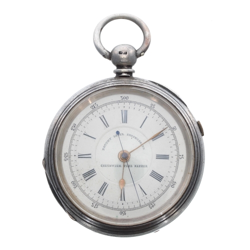 375 - Victorian silver 'Patent Lever Chronograph Greenwich Timekeeper' centre seconds chronograph lever po... 