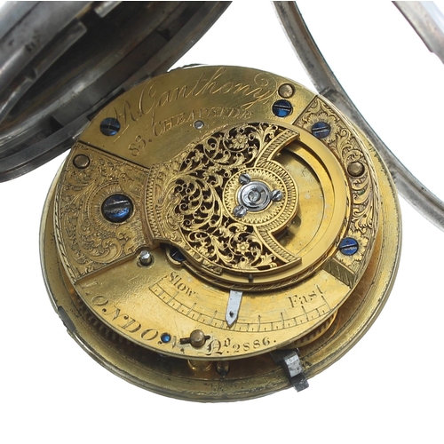 343 - 19th century silver verge pocket watch, the fusee movement signed R. Ganthony, 83 Cheapside, London,... 