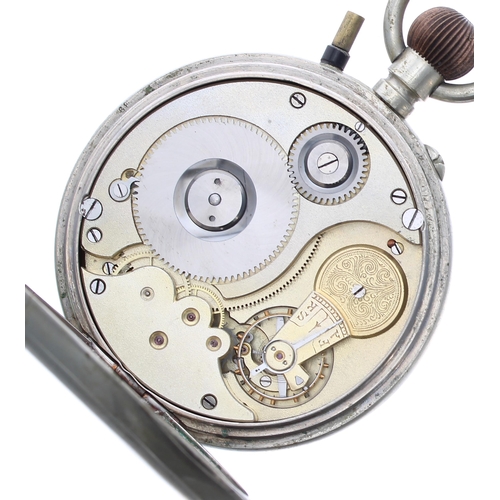 330 - Omega Goliath nickel cased lever pocket watch, the with bold Arabic numerals, minute track and subsi... 