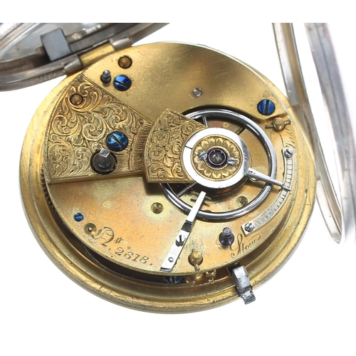 377 - Victorian silver fusee lever pocket watch, London 1868, unsigned movement, no. 2618, with engraved b... 