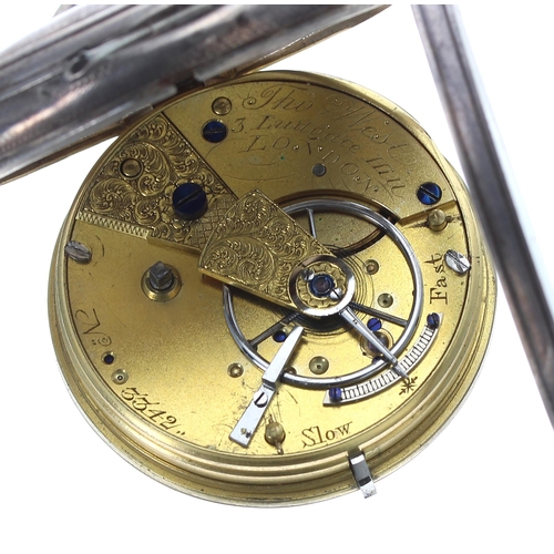 373 - Victorian silver fusee lever pocket watch, London 1866, the movement signed Thos West, 3 Ludgate Hil... 