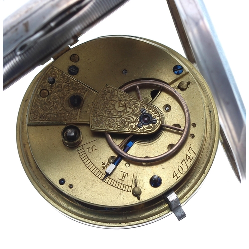 301 - Victorian silver fusee lever pocket watch, London 1876, unsigned movement, no. 70747, with engraved ... 