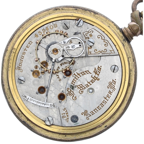 275 - Hamilton Watch Co. gold plated lever set pocket watch, signed adjusted 21 jewel movement, no. 4554xx... 