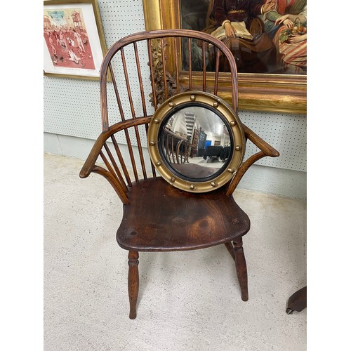 889 - Early 19th century Windsor elm seat stick back armchair, 24