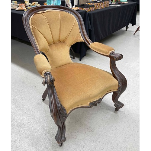 890 - Victorian mahogany framed button upholstered armchair, 29