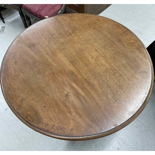 891 - Victorian mahogany circular tilt-top breakfast table, the moulded tilting top over a baluster turned... 