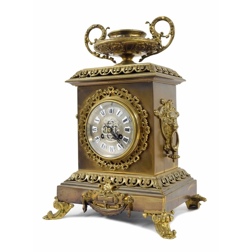 1521 - French brass two train ornate mantel clock, the Vincenti movement striking on a bell, the 4