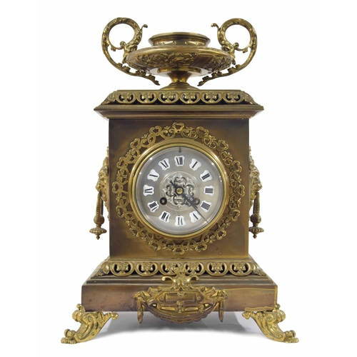 1521 - French brass two train ornate mantel clock, the Vincenti movement striking on a bell, the 4