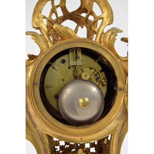 1526 - French ormolu two train mantel clock, the Japy Freres movement with outside countwheel striking on a... 