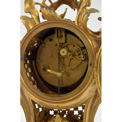 1526 - French ormolu two train mantel clock, the Japy Freres movement with outside countwheel striking on a... 