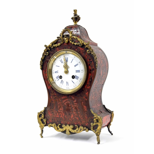 1527 - French Boulle and gilt metal mounted two train mantel clock, the Japy Freres movement striking on a ... 