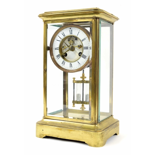 1528 - French brass and four glass two train mantel clock, the S. Marti movement striking on a bell, the 4.... 