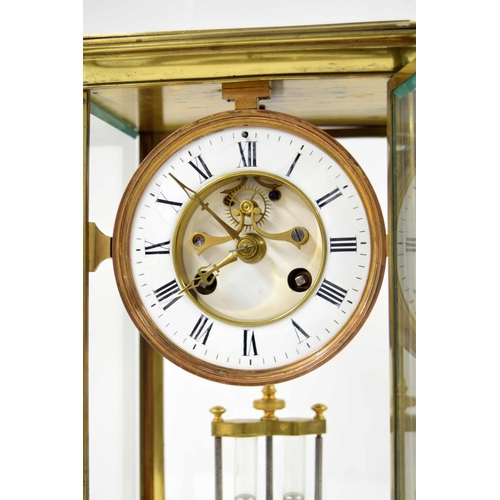 1528 - French brass and four glass two train mantel clock, the S. Marti movement striking on a bell, the 4.... 