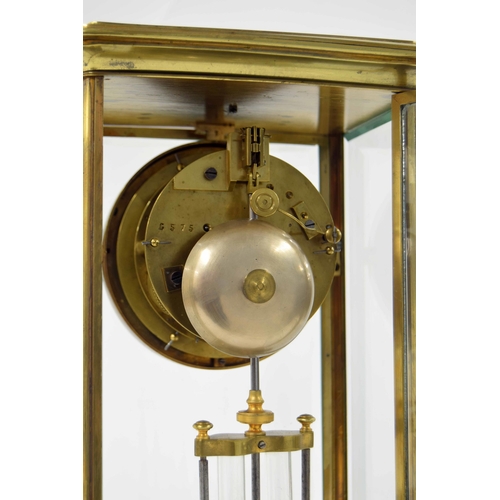 1528 - French brass and four glass two train mantel clock, the S. Marti movement striking on a bell, the 4.... 