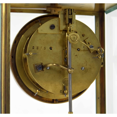 1528 - French brass and four glass two train mantel clock, the S. Marti movement striking on a bell, the 4.... 