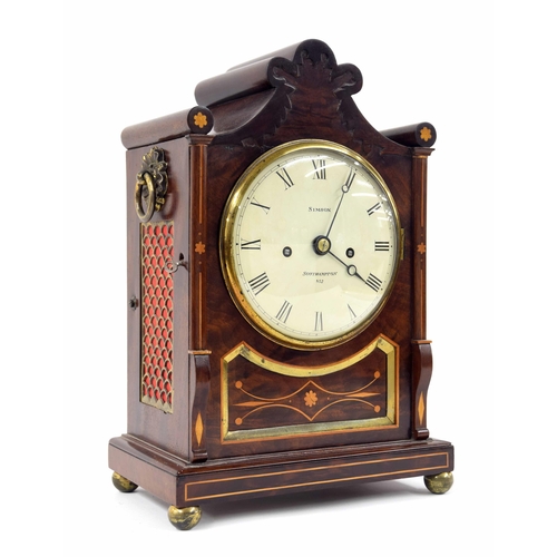 1529 - Good English mahogany and inlaid double fusee bracket clock, the 6