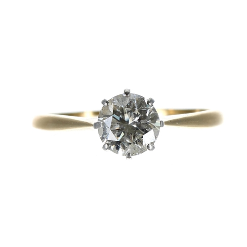 203 - Good 18ct yellow gold solitaire ring, round old-cut, 1.00ct approx, clarity SI2, colour H/I, 7.5mm, ... 