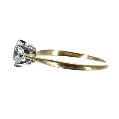 203 - Good 18ct yellow gold solitaire ring, round old-cut, 1.00ct approx, clarity SI2, colour H/I, 7.5mm, ... 