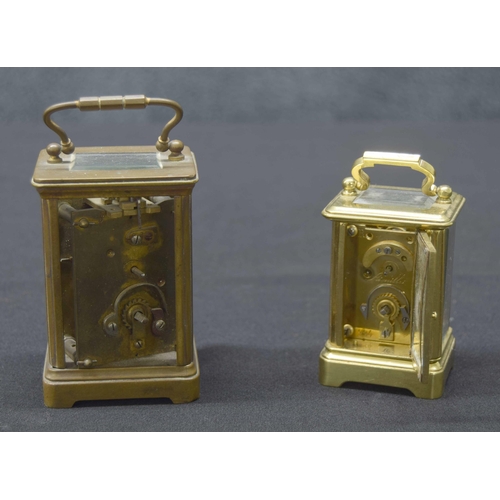 2529 - Two miniature carriage clocks for repair, 4.5'' and 3.75'' high