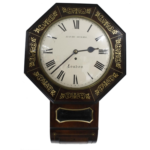 1713 - Rosewood single fusee drop dial wall clock, the 12