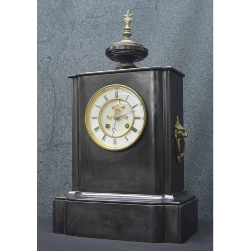 2331 - French black slate two train mantel clock striking on a bell, the 5