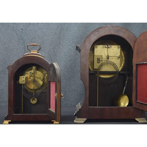 2340 - Mahogany inlaid two train mantel clock, the Astral movement no. 41621 striking on a gong, the 6.5