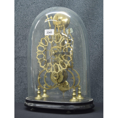 2343 - Brass single fusee skeleton clock with passing strike on a bell, the 6